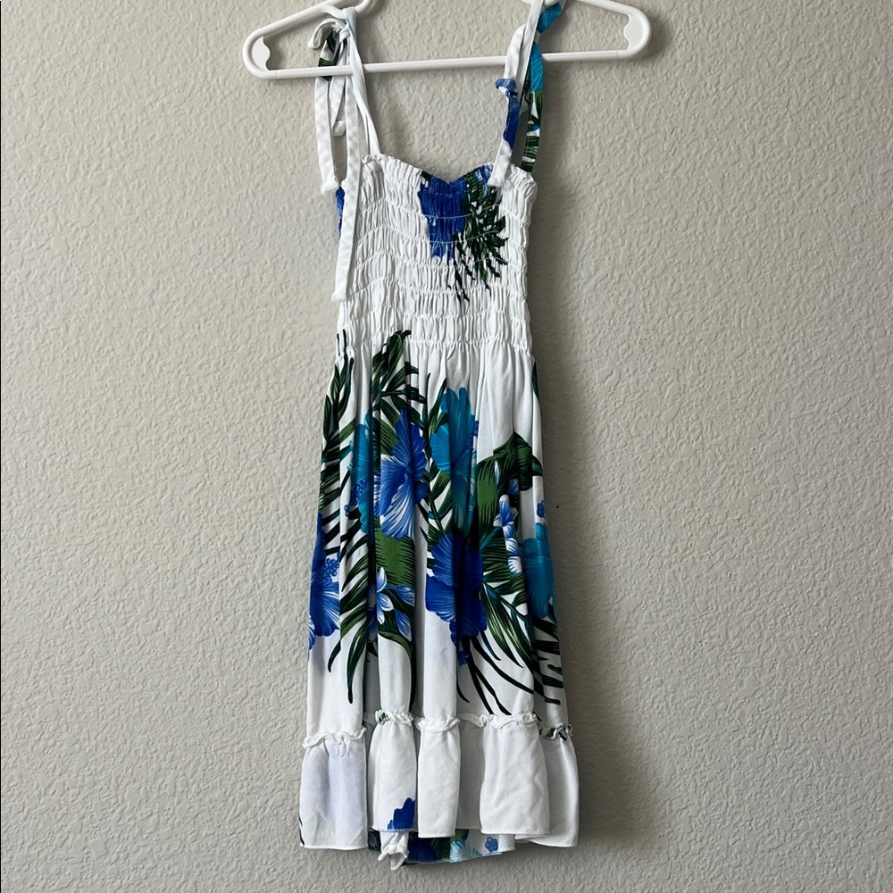 Kids Tropical Floral Dress in Blue and Green